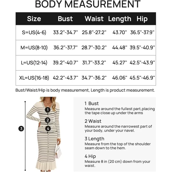 imageZESICA Womens Striped Sweater Dress 2024 Fall Long Sleeve V Neck Button Elegant Slim Fit Bodycon Knit DressesApricot