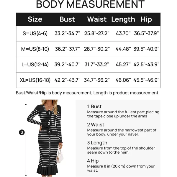 imageZESICA Womens Striped Sweater Dress 2024 Fall Long Sleeve V Neck Button Elegant Slim Fit Bodycon Knit DressesBlack