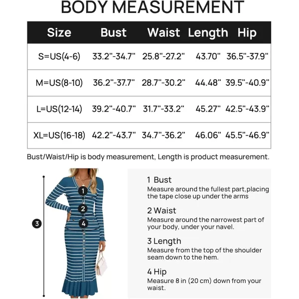 imageZESICA Womens Striped Sweater Dress 2024 Fall Long Sleeve V Neck Button Elegant Slim Fit Bodycon Knit DressesDusty Blue