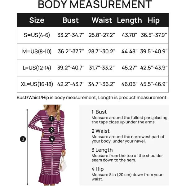imageZESICA Womens Striped Sweater Dress 2024 Fall Long Sleeve V Neck Button Elegant Slim Fit Bodycon Knit DressesFuchsia