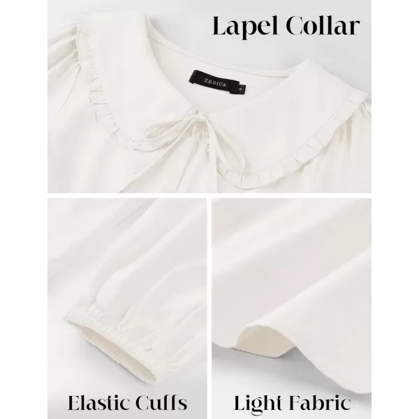 imageZESICA Womens Tie Front Peplum Tops Long Puff Sleeve Lapel Collar Cute Babydoll Blouses ShirtsIvory