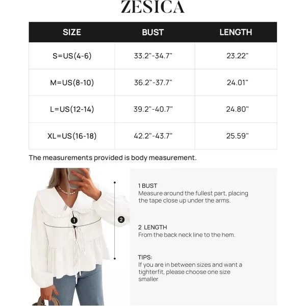 imageZESICA Womens Tie Front Peplum Tops Long Puff Sleeve Lapel Collar Cute Babydoll Blouses ShirtsIvory