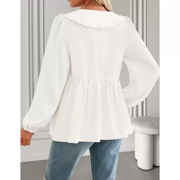 imageZESICA Womens Tie Front Peplum Tops Long Puff Sleeve Lapel Collar Cute Babydoll Blouses ShirtsIvory
