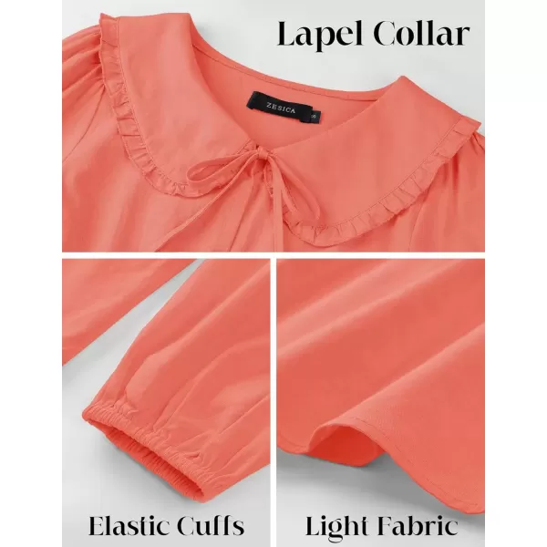 imageZESICA Womens Tie Front Peplum Tops Long Puff Sleeve Lapel Collar Cute Babydoll Blouses ShirtsOrange