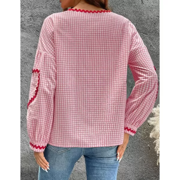 imageZESICA Womens Tie Front Peplum Tops Long Puff Sleeve Lapel Collar Cute Babydoll Blouses ShirtsPink