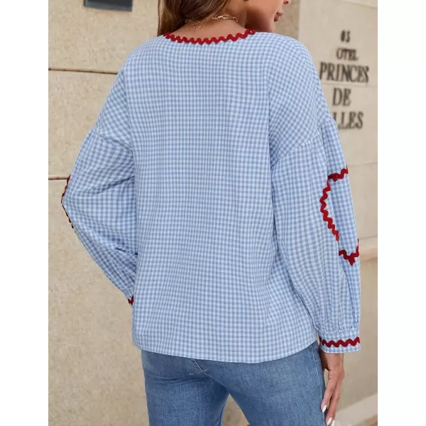 imageZESICA Womens Tie Front Peplum Tops Long Puff Sleeve Lapel Collar Cute Babydoll Blouses ShirtsSky Blue