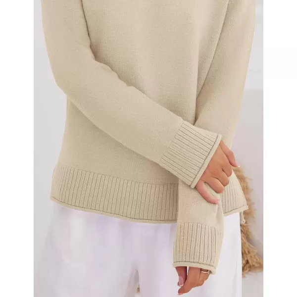 imageZESICA Womens 2024 Fall Long Sleeve Crew Neck Soft Knit Side Slit Comfy Loose Pullover Sweater Jumper TopsApricot