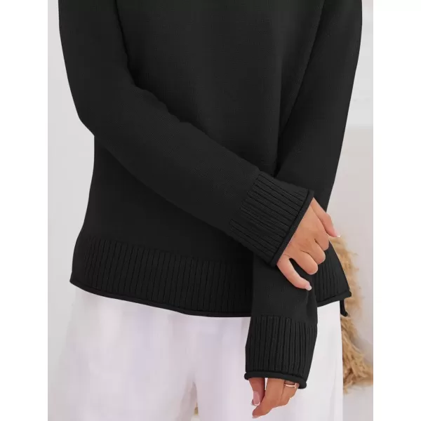 imageZESICA Womens 2024 Fall Long Sleeve Crew Neck Soft Knit Side Slit Comfy Loose Pullover Sweater Jumper TopsBlack
