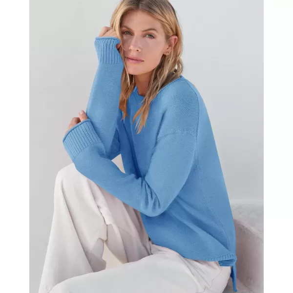 imageZESICA Womens 2024 Fall Long Sleeve Crew Neck Soft Knit Side Slit Comfy Loose Pullover Sweater Jumper TopsBlue
