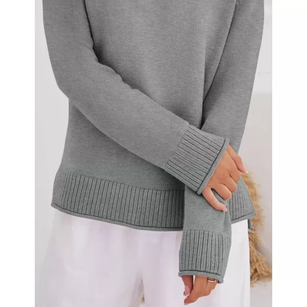 imageZESICA Womens 2024 Fall Long Sleeve Crew Neck Soft Knit Side Slit Comfy Loose Pullover Sweater Jumper TopsGrey