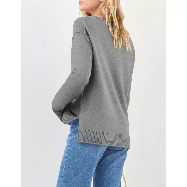 imageZESICA Womens 2024 Fall Long Sleeve Crew Neck Soft Knit Side Slit Comfy Loose Pullover Sweater Jumper TopsGrey