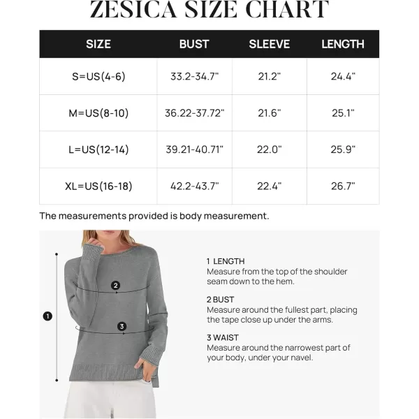 imageZESICA Womens 2024 Fall Long Sleeve Crew Neck Soft Knit Side Slit Comfy Loose Pullover Sweater Jumper TopsGrey