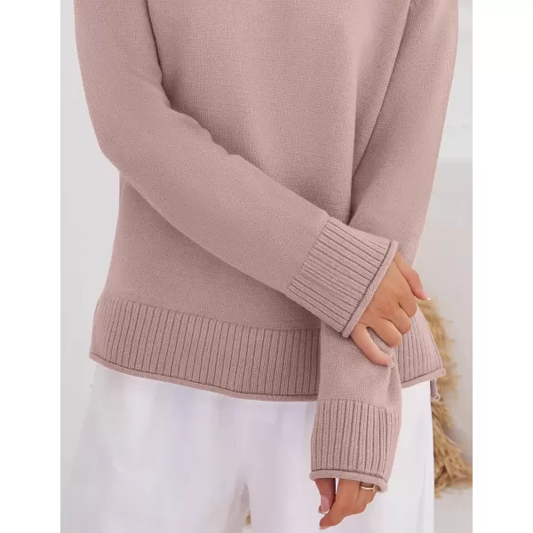 imageZESICA Womens 2024 Fall Long Sleeve Crew Neck Soft Knit Side Slit Comfy Loose Pullover Sweater Jumper TopsPink