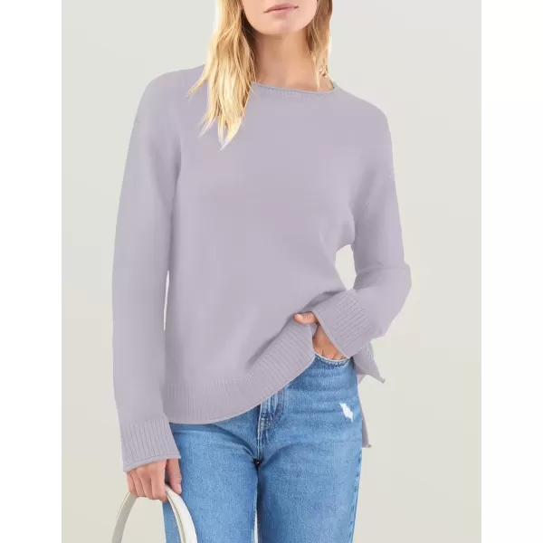 imageZESICA Womens 2024 Fall Long Sleeve Crew Neck Soft Knit Side Slit Comfy Loose Pullover Sweater Jumper TopsPurple