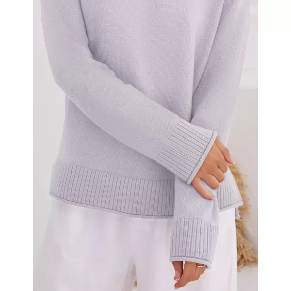 imageZESICA Womens 2024 Fall Long Sleeve Crew Neck Soft Knit Side Slit Comfy Loose Pullover Sweater Jumper TopsPurple