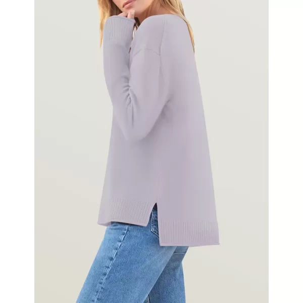 imageZESICA Womens 2024 Fall Long Sleeve Crew Neck Soft Knit Side Slit Comfy Loose Pullover Sweater Jumper TopsPurple