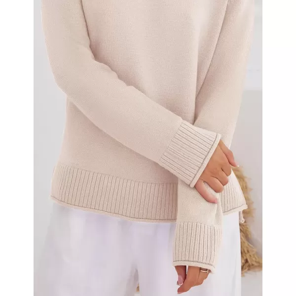 imageZESICA Womens 2024 Fall Long Sleeve Crew Neck Soft Knit Side Slit Comfy Loose Pullover Sweater Jumper TopsSand