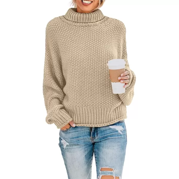 imageZESICA Womens 2024 Fall Long Sleeve Turtleneck Casual Loose Chunky Knitted Pullover Sweater Jumper TopAlmond