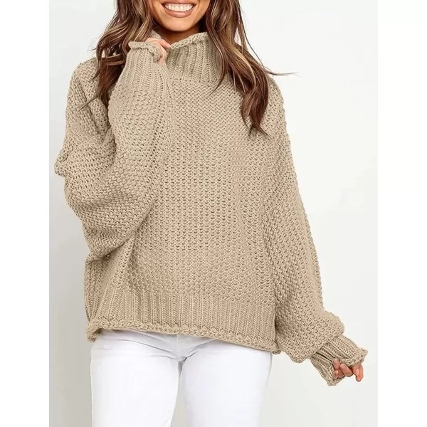 imageZESICA Womens 2024 Fall Long Sleeve Turtleneck Casual Loose Chunky Knitted Pullover Sweater Jumper TopAlmond