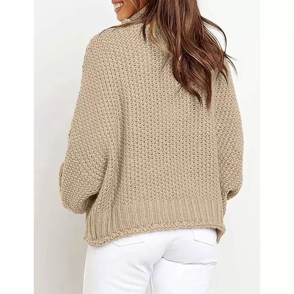 imageZESICA Womens 2024 Fall Long Sleeve Turtleneck Casual Loose Chunky Knitted Pullover Sweater Jumper TopAlmond