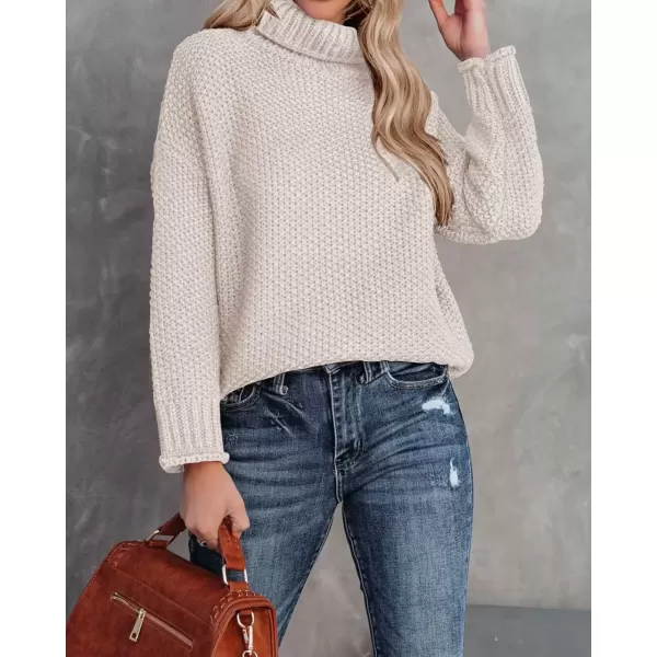 imageZESICA Womens 2024 Fall Long Sleeve Turtleneck Casual Loose Chunky Knitted Pullover Sweater Jumper TopApricot