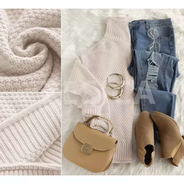 imageZESICA Womens 2024 Fall Long Sleeve Turtleneck Casual Loose Chunky Knitted Pullover Sweater Jumper TopApricot