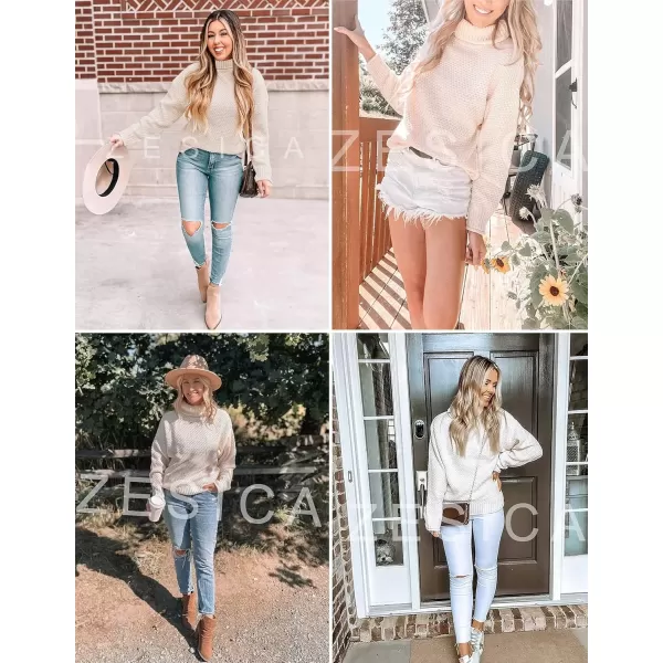 imageZESICA Womens 2024 Fall Long Sleeve Turtleneck Casual Loose Chunky Knitted Pullover Sweater Jumper TopApricot