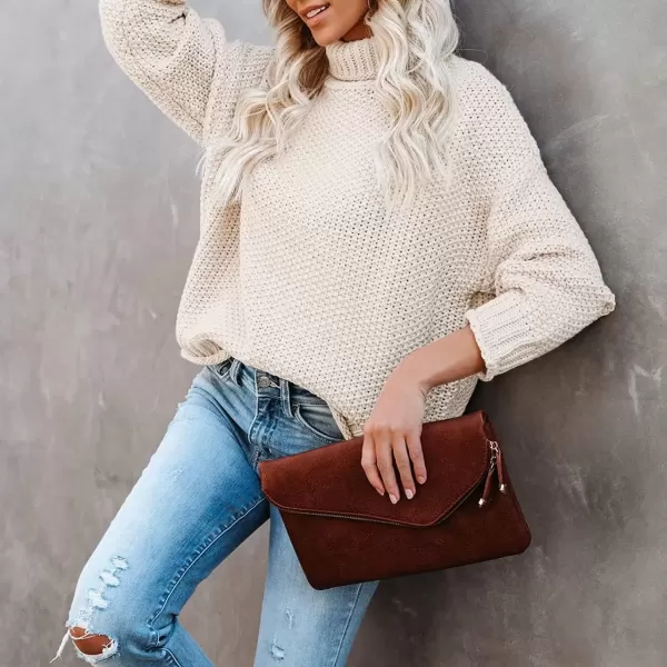imageZESICA Womens 2024 Fall Long Sleeve Turtleneck Casual Loose Chunky Knitted Pullover Sweater Jumper TopApricot