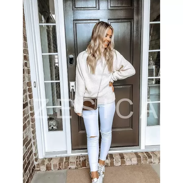 imageZESICA Womens 2024 Fall Long Sleeve Turtleneck Casual Loose Chunky Knitted Pullover Sweater Jumper TopApricot