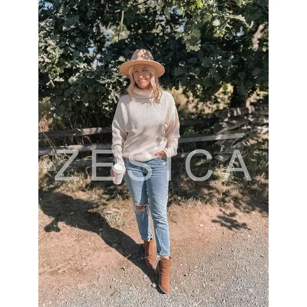 imageZESICA Womens 2024 Fall Long Sleeve Turtleneck Casual Loose Chunky Knitted Pullover Sweater Jumper TopApricot