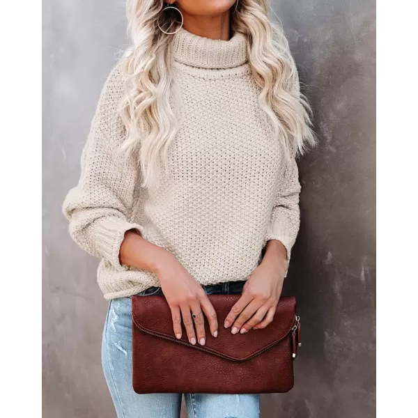 imageZESICA Womens 2024 Fall Long Sleeve Turtleneck Casual Loose Chunky Knitted Pullover Sweater Jumper TopApricot