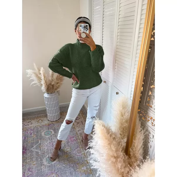 imageZESICA Womens 2024 Fall Long Sleeve Turtleneck Casual Loose Chunky Knitted Pullover Sweater Jumper TopArmygreen