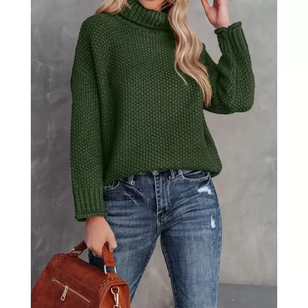 imageZESICA Womens 2024 Fall Long Sleeve Turtleneck Casual Loose Chunky Knitted Pullover Sweater Jumper TopArmygreen