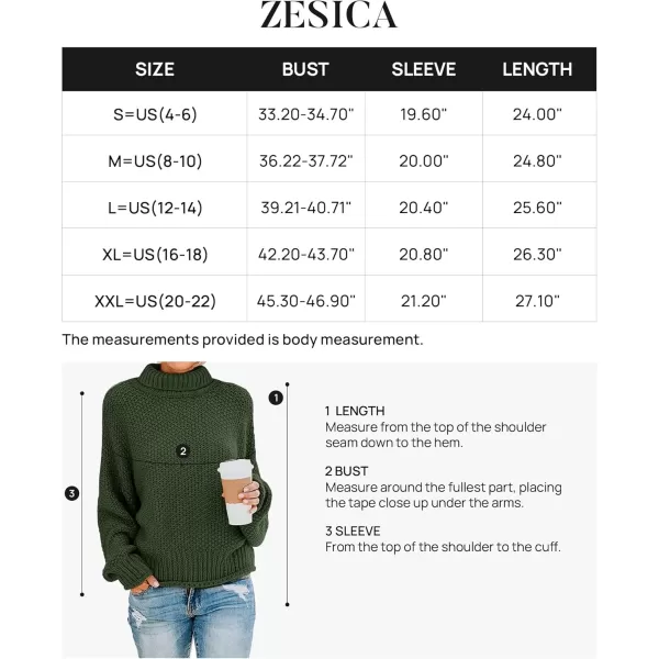 imageZESICA Womens 2024 Fall Long Sleeve Turtleneck Casual Loose Chunky Knitted Pullover Sweater Jumper TopArmygreen