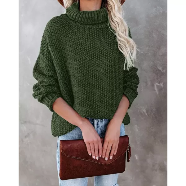 imageZESICA Womens 2024 Fall Long Sleeve Turtleneck Casual Loose Chunky Knitted Pullover Sweater Jumper TopArmygreen