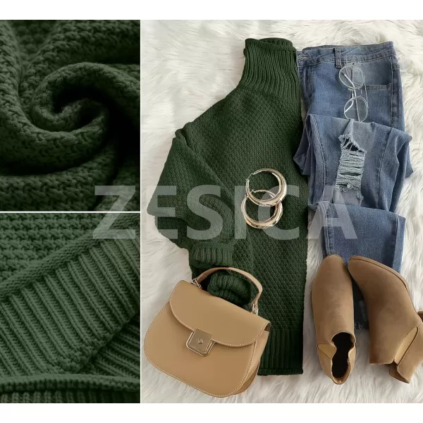 imageZESICA Womens 2024 Fall Long Sleeve Turtleneck Casual Loose Chunky Knitted Pullover Sweater Jumper TopArmygreen