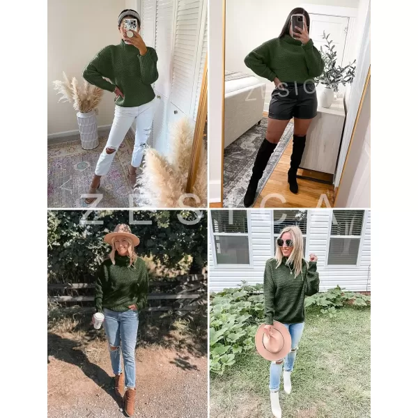 imageZESICA Womens 2024 Fall Long Sleeve Turtleneck Casual Loose Chunky Knitted Pullover Sweater Jumper TopArmygreen
