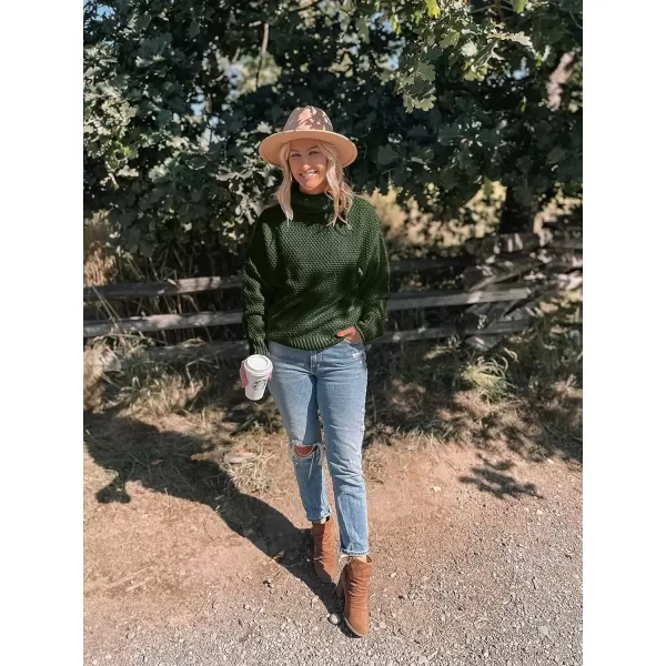 imageZESICA Womens 2024 Fall Long Sleeve Turtleneck Casual Loose Chunky Knitted Pullover Sweater Jumper TopArmygreen
