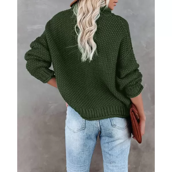 imageZESICA Womens 2024 Fall Long Sleeve Turtleneck Casual Loose Chunky Knitted Pullover Sweater Jumper TopArmygreen