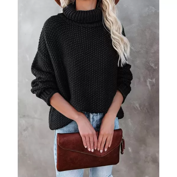 imageZESICA Womens 2024 Fall Long Sleeve Turtleneck Casual Loose Chunky Knitted Pullover Sweater Jumper TopBlack