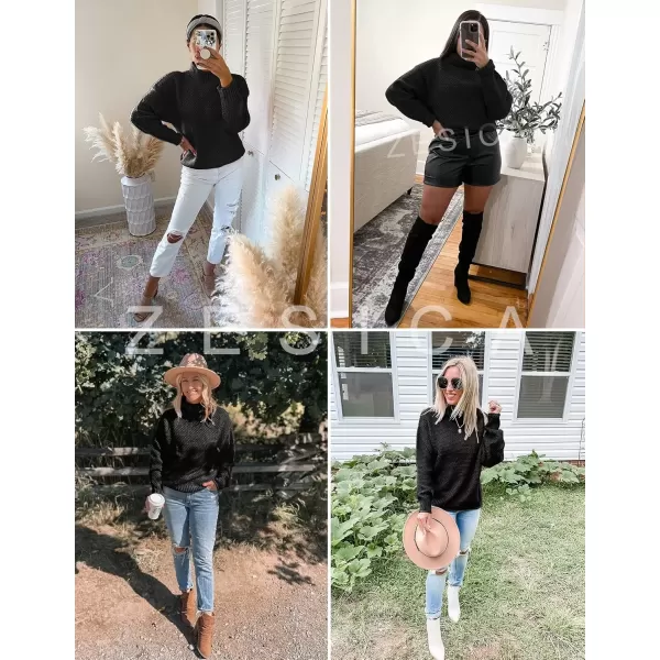 imageZESICA Womens 2024 Fall Long Sleeve Turtleneck Casual Loose Chunky Knitted Pullover Sweater Jumper TopBlack