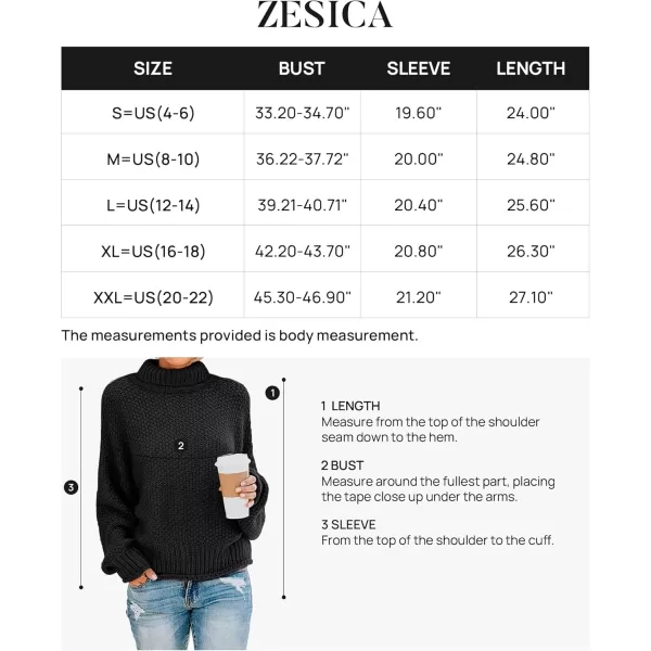 imageZESICA Womens 2024 Fall Long Sleeve Turtleneck Casual Loose Chunky Knitted Pullover Sweater Jumper TopBlack