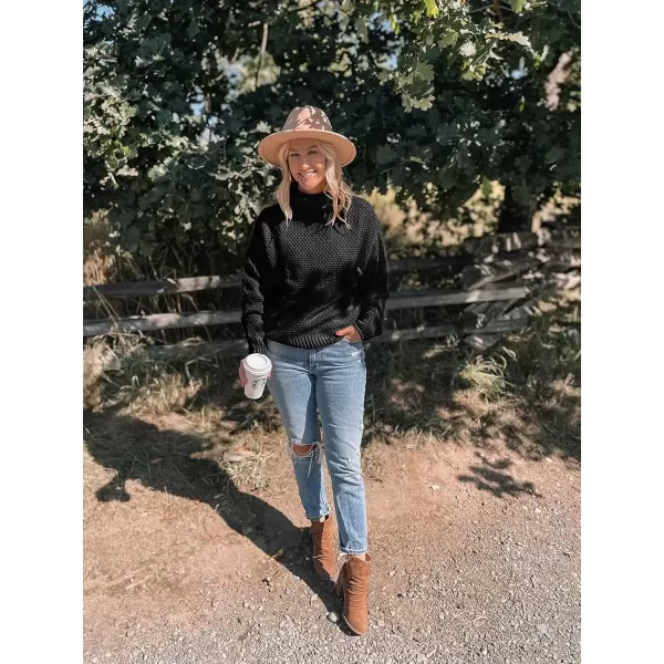 imageZESICA Womens 2024 Fall Long Sleeve Turtleneck Casual Loose Chunky Knitted Pullover Sweater Jumper TopBlack