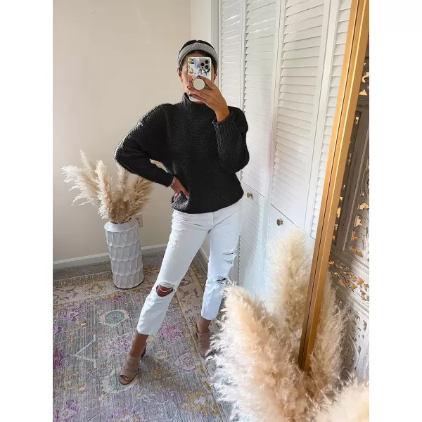 imageZESICA Womens 2024 Fall Long Sleeve Turtleneck Casual Loose Chunky Knitted Pullover Sweater Jumper TopBlack