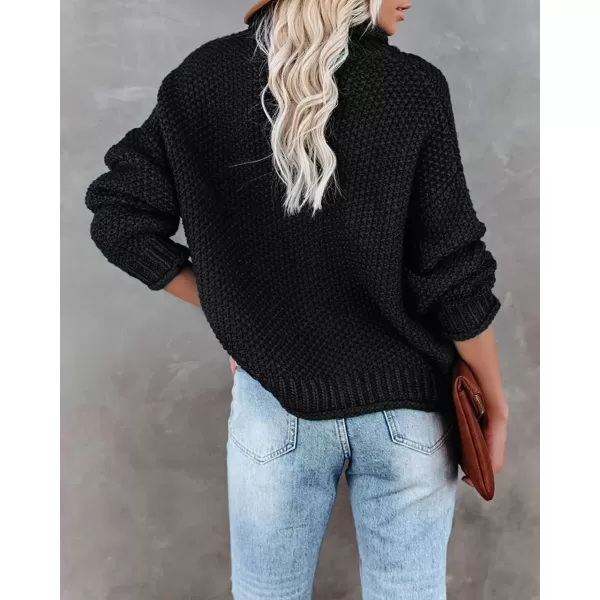 imageZESICA Womens 2024 Fall Long Sleeve Turtleneck Casual Loose Chunky Knitted Pullover Sweater Jumper TopBlack