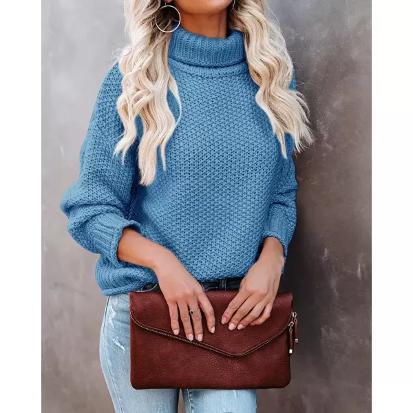imageZESICA Womens 2024 Fall Long Sleeve Turtleneck Casual Loose Chunky Knitted Pullover Sweater Jumper TopBlue
