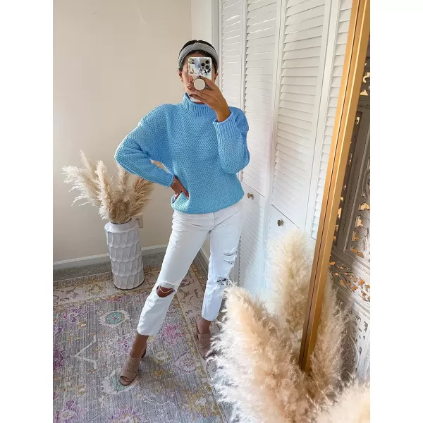 imageZESICA Womens 2024 Fall Long Sleeve Turtleneck Casual Loose Chunky Knitted Pullover Sweater Jumper TopBlue