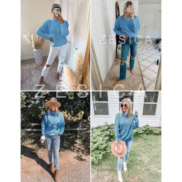 imageZESICA Womens 2024 Fall Long Sleeve Turtleneck Casual Loose Chunky Knitted Pullover Sweater Jumper TopBlue