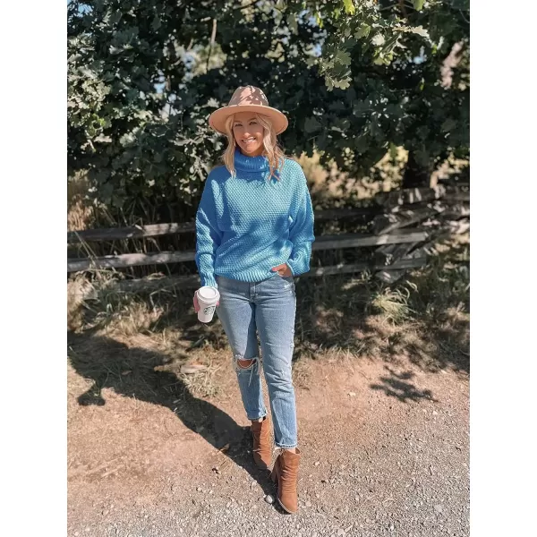 imageZESICA Womens 2024 Fall Long Sleeve Turtleneck Casual Loose Chunky Knitted Pullover Sweater Jumper TopBlue