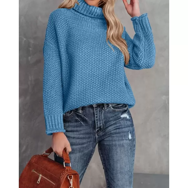 imageZESICA Womens 2024 Fall Long Sleeve Turtleneck Casual Loose Chunky Knitted Pullover Sweater Jumper TopBlue